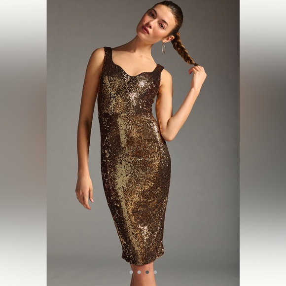 Striking NWT sequin sweetheart neckline Sz Med Anthropologie fully lined dress - Picture 3 of 13
